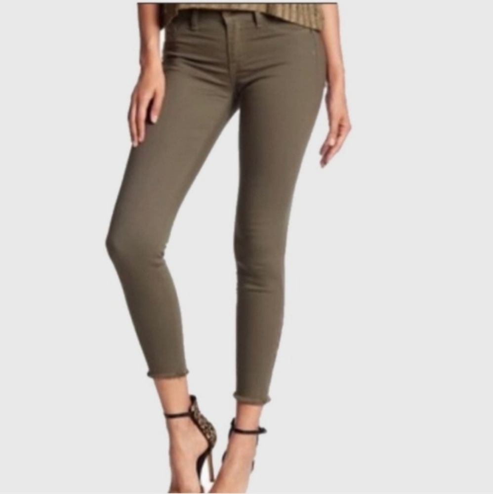 Pistola Olive Green Skinny Ankle Zip Jean with Raw Hem Size 25